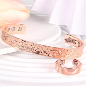 Copper Bracelet and Ring, Copper Magnetic Bracelet Ring Adjustable Size Jewelry Gift