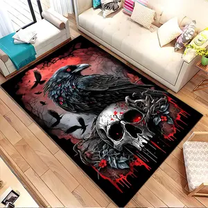 Raven and skull motif. Printed pattern home carpet, suitable for living room, bedroom, kitchen mat, home decoration, carpet, and also suitable as a holiday gift for family and friends