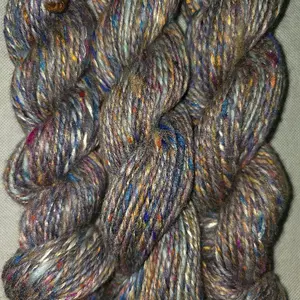 Derrick's Designs "The Whole Kitchen Sink" Hand Spun Yarn. Soft, Durable 100 Yard Hank with Angelina Fiber Sparkle No Itchiness for Knitting and Crocheting. A stunning tweed with lots of color!