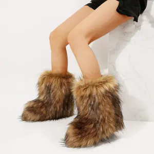 Faux Boot Furry Fluffy Round Toe Suede Snow Winter Women Boots Comfy Plush Warm Windproof  Outdoor Indoor  Shoes Mid-Calf Boot Springfresh
