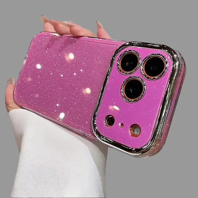 Girly Silicon Jelly Glitter Smartphone Casing, Shockproof Full Protection Anti-Drop Cover with Large Viewing Window, Precision Holes, Handheld Devices Protector, Compatible with iPhone 17/16/15/14/13 Pro Max Mobile Phone Accessories