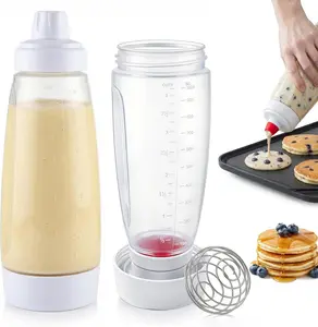 Handheld Batter Dispenser, Batter Mixing Bottle with Scale, Pancake Batter Dispenser, Kitchen Gadgets for Home Use, Utensils,Pancake Batter Dispenser with Blender Balls, Kitchen Batter Squeezer Bottle Suitable for Cupcakes, Pancakes, Muffins Smooth