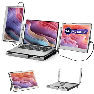 F2 Laptop Screen Extender, 14'' 1080P Triple Portable  for Laptop, 360 Rotating  Desk Workstation with Multiple Laptops Stand for  Windows Surface PS