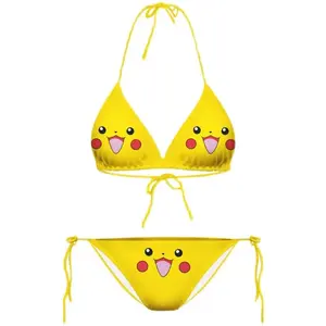 Pikachu-Inspired Three-Piece Bikini-Women's Yellow Halter Tie Triangle Bikini,Sexy Cartoon Two-Piece for Hot Spring Bathing Suit