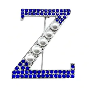 Decorative Pin| Elegant "Z" Letter Brooch with Blue & Clear Gemstones - Zinc Alloy, Sorority Symbol Pin for ZETA PHI ZPB, Sports Style Metal Jewelry Statement Accessory
