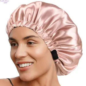 Luxury Satin Shower Cap for Women, Adjustable Reusable Waterproof Bath Cap, Fashion Silk Bonnet for Long Curly Natural Hair, Soft Night Sleep Cap Hair Protection for Daily Shower & Beauty Routine