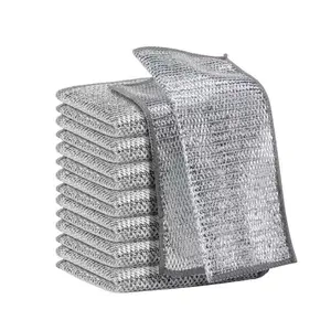 Polyester Dishwashing Cloths, 10-Count Double-Layer Durable Non-Scratch Reusable Cloths for Kitchen Sinks & Pans, Multi-Purpose Wet/Dry Use, Silver Removable Washable Home Care Supplies