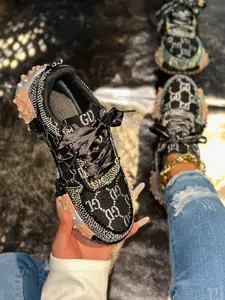 Women's Dad Shoes European Style Trendy Summer Casual Sneakers Thick Sole Embroidered Letters, Textile Upper Rubber Sole All Seasons