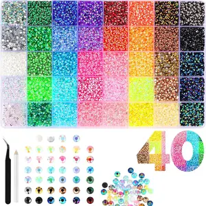 40 Grid 40000pcs Candy Resin Rhinestones, 3mm Ab Color Flat Back Jelly Water Drills, DIY Jewelry, Nail Art, Phone Decorations