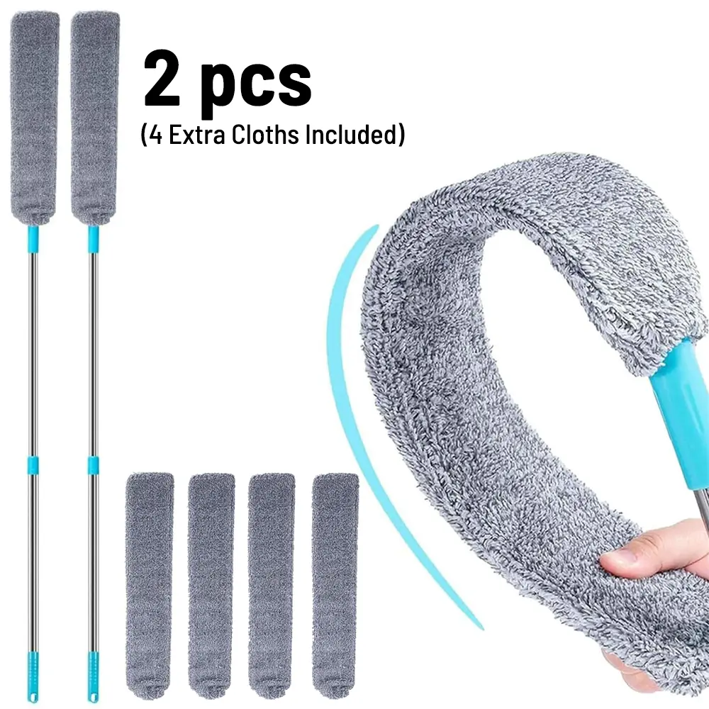 2pcs Extendable Handle Duster Set - Lightweight Adjustable Household Cleaning Tool with 4 Microfiber Cloths, 48.5in Long Retractable Brush for Under Appliances, Furniture, Home Essentials, Kitchen, 32 To 448.5 Inches
