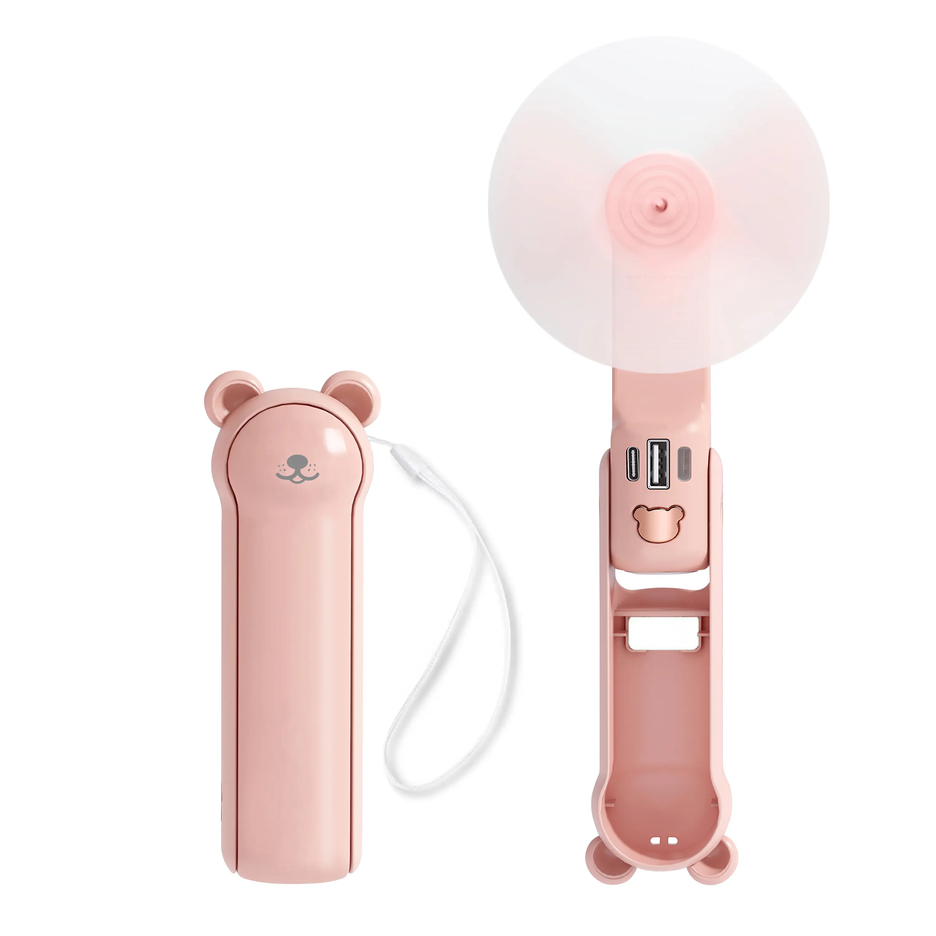4-Inch Multi-Function Collapsible Portable USB Cooling Fan - 3-In-1 Smart Design, 3 Custom Speeds, 1200mAh Battery Powered with USB Port & 1200mAh Portable Charger, LED Lights, 12-Hour Endurance, Wallet-Size Fold for Travel, Outdoor Use