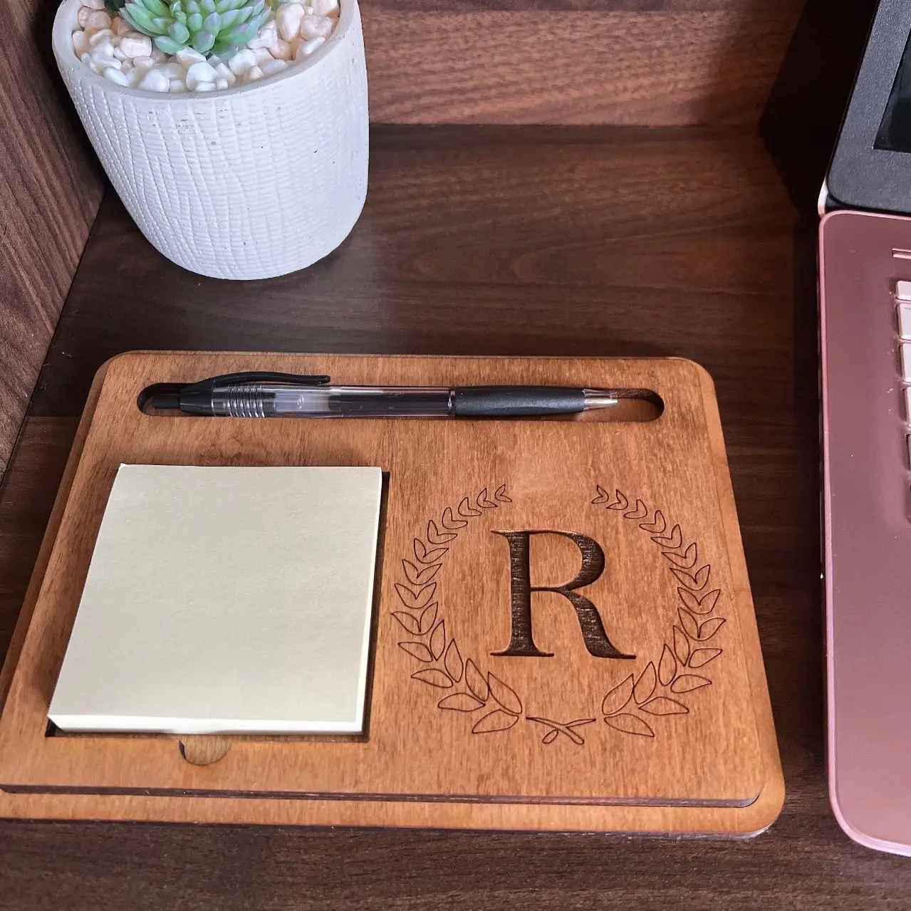Notepad and Pen Stand, Monogrammed Sticky Note Holder, Personalized Sticky Note Holder
