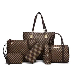 New Women's Bag, European and American Fashion Six Piece Set, Mother Bag, Hand-held Single Shoulder Crossbody Women's Bag, Women's Wallet Suitable for Holiday Gifts or Travel Leather Tote Double-Sided