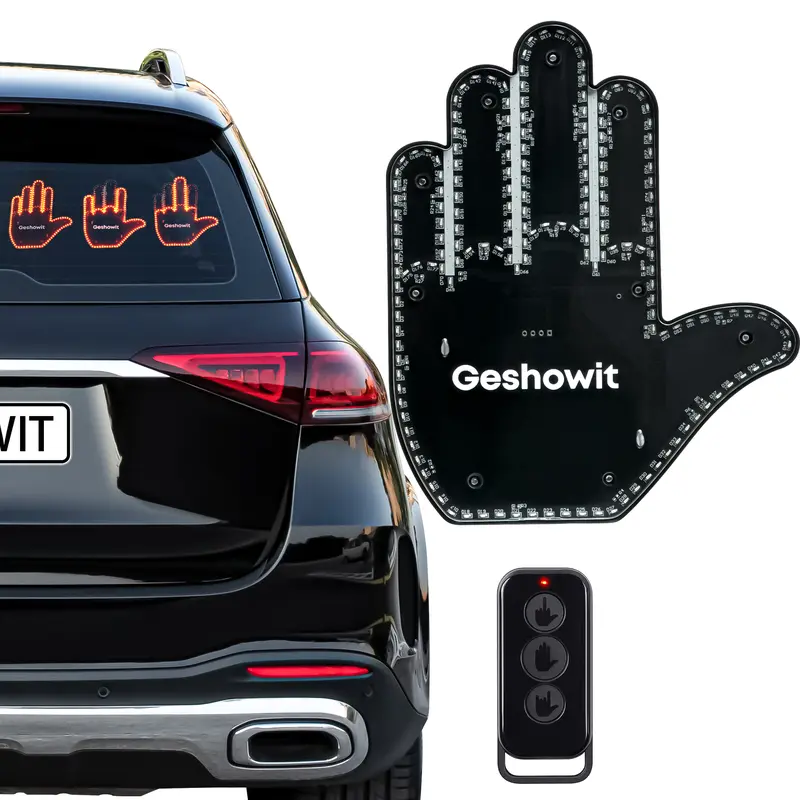 【Geshowit】Car Accessories, Car Gadgets with Remote - Give The Bird & Love & Wave to Drivers - Ideal Christmas Car Gift , Road Rage Car Signs
