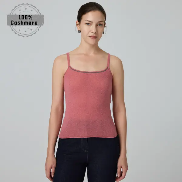 SERATHINAN luxury Soft 100% Royal cashmere camisole with a subtle metallic trim