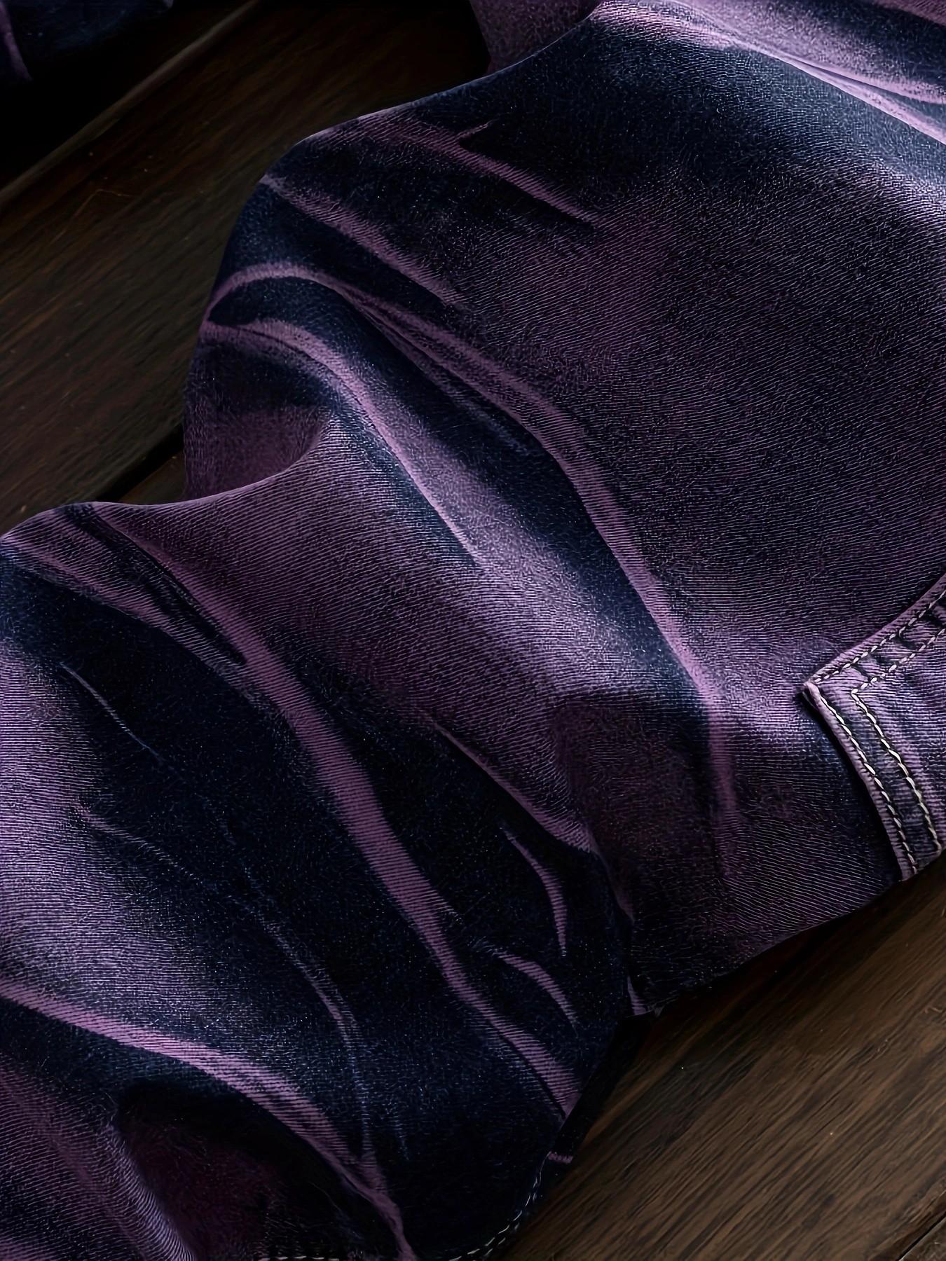 Men’s European & American fashion tie-dye straight jeans with a distressed finish in purple