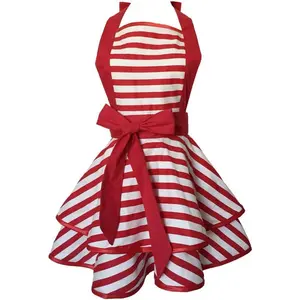 Lovely  Cotton Retro Aprons for Women Girls Cake Kitchen Cook Apron for Mother's  (Red)