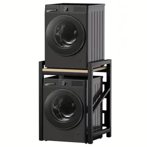 [Adjustable Shelf] Height Adjustable Metal Washer Dryer Storage Shelf |   Over The Washer And Dryer Stacking Rack, Space Saver Stacking Kit, Black Frames