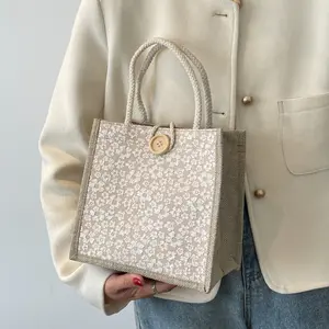 Trendy women's tote bag made of linen, stylish for work and outings, lunch bag, Japanese-style ins small shoulder bag
