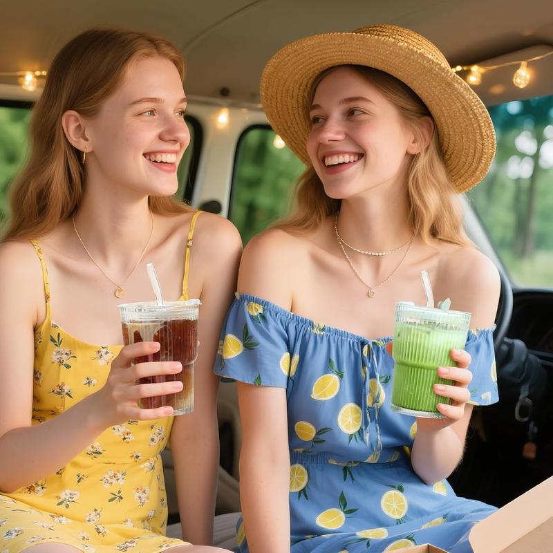 2pcs 14oz Glass Cups with Lids and Straws, Glass Coffee Cups, Iced Coffee Cups with Lids, Smoothie Cup, Tumbler for Whiskey, Cocktail, Juice, Tea, Latte