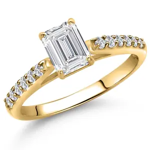 10K Yellow Gold Lab Grown Diamond Engagement Ring For Women | 0.83 Cttw | Emerald Cut 6X4MM | Gemstone April Birthstone | DEF Color | VVS-VS Clarity