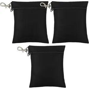 3 count Golf Tee Bag 6.7 x 5.5 Inch Golf Ball Bag Pouch Utility Tee Holder with Zipper Metal Lobster Claw Clip Valuables  Accessory Pouch for Men Women
