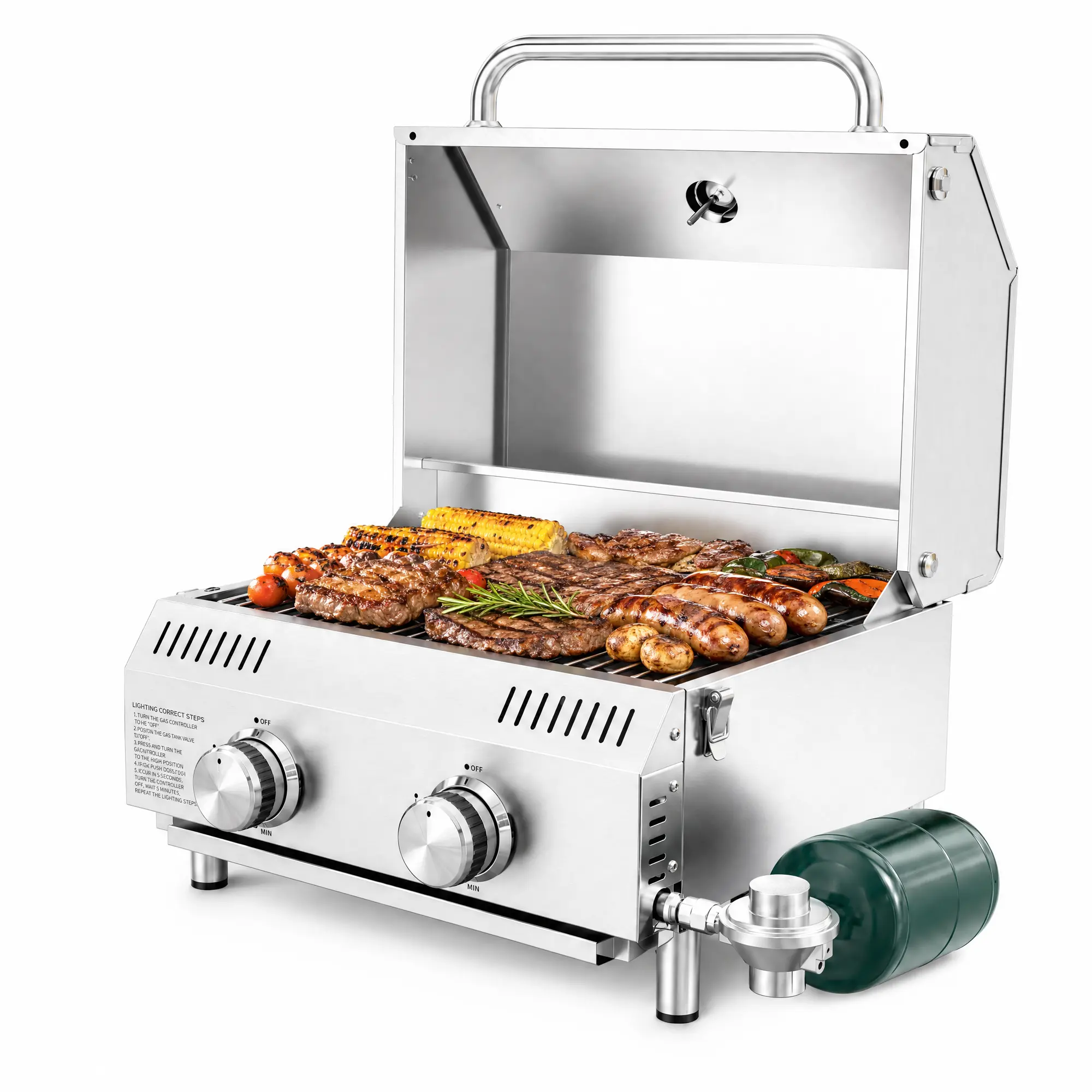 BESTFIRE 20K BTU 2-Burner Portable Propane Gas Grill – Stainless Steel Tabletop BBQ Grill with 4 Detachable Legs & Compact Design, Ideal for Camping, Tailgating, Backyard bbq, Patio Entertaining & Home Outdoor Use barbecue picnic cooker cooking