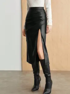 Women's Plain High Slit Midi Skirt, Elegant Fitted A-Line Design, Perfect for Casual and Formal Occasions, Comfortable and Stylish