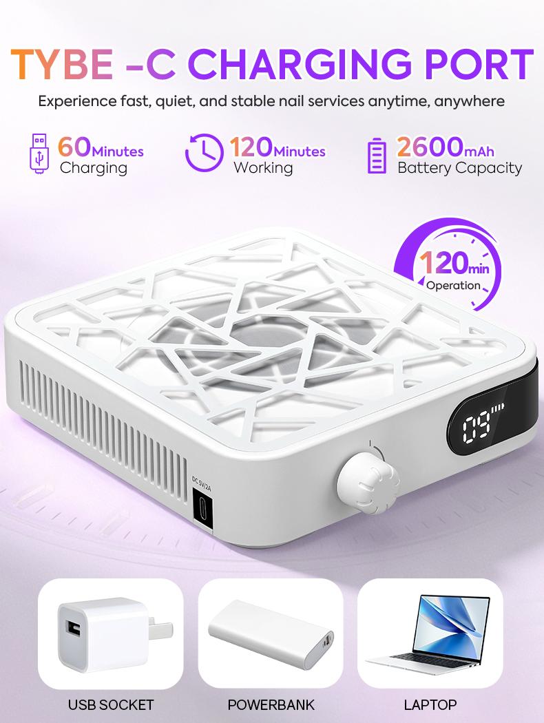 Mini Rechargeable Nail Dust Collector, 6000RPM Powerful Suction Nail Vacuum Cleaner with 10 Speed Adjustable, 2600mAh Cordless Nail Dust Extractor for Acrylic Nails, Portable Nail Salon Dust Collector for Home Use Mini Rechargeable Nail Dust Collector, 6000RPM Powerful Suction Nail Vacuum Cleaner with 10 Speed Adjustable, 2600mAh Cordless Nail Dust Extractor for Acrylic Nails, Portable Nail Salon Dust Collector for Home Use