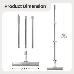 2-in-1 Silicone Multi-Functional Broom & Floor Squeegee - 180° Swivel Head, Scrub Brush, Pet Hair Remover, 43" Adjustable Handle, 16" Wide for Hardwood, Tile