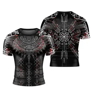 Viking Sol Runes and Symbols Men's Rash Guard – Short Sleeve Norse-Inspired Design, Viking Mythology Graphics, Perfect for Workout, Outdoor Adventure, and Activewear, Ideal Gift for Viking Fans & Warriors