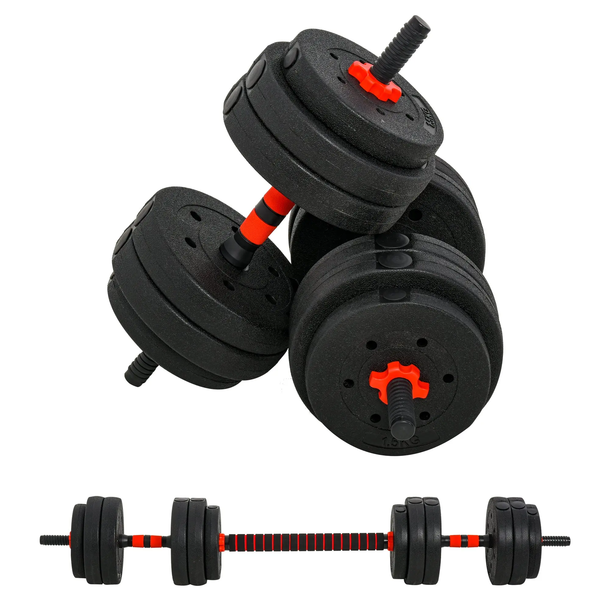 25kg 2-in-1 Adjustable Dumbbell & Barbell Set, Hand Weights for Full Body Workout, Resistance Training, Toned Arms, Upper Body Workout, Home Gym Use, Black, Home Gyms, Exercises And Strengthens, Strength Training, Back, Build Up How You Want, Two-In-One