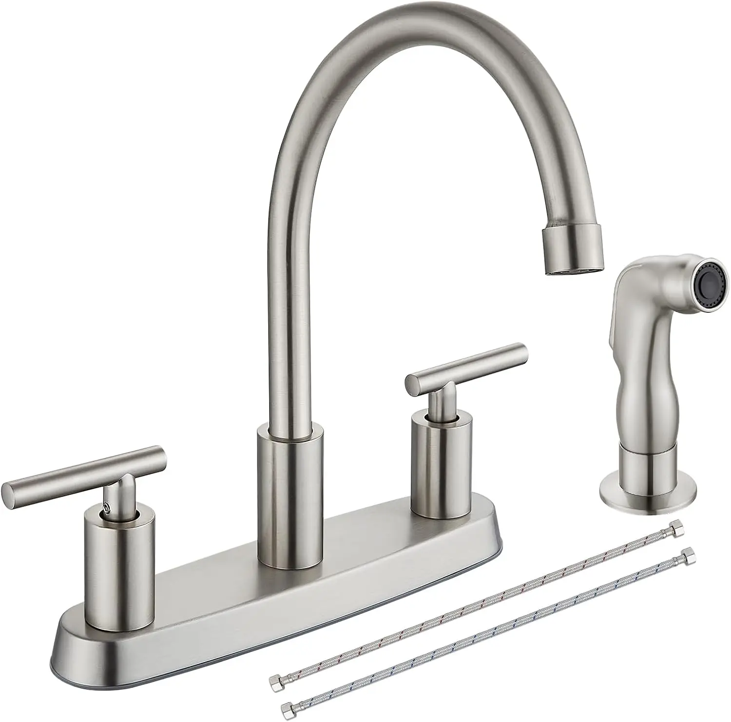 Kitchen Faucet with Side Sprayer, 2-Handle 4 Hole, Brushed Nickel