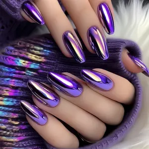 24pcs Almond Shape Press-On Faux Nails, Glossy Fake Nails, Glossy False Nails, Mirror Metal Effect, Futuristic Wearable Art, Easy Application, Reusable and Long-Lasting