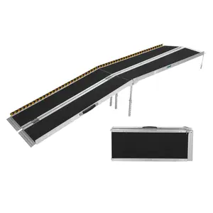 GARVEE 9 FT Portable Aluminum Wheelchair Ramp for Home Steps with Non-Skid Surface and Reflective Strips, Foldable Design, Supports up to 600 LBS Weight Capacity