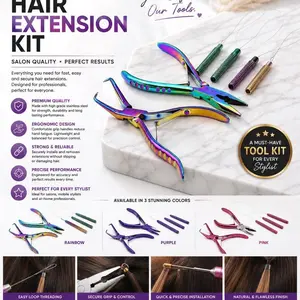 High Quality 4-Piece Professional Hair Extension & Beading Tool Kit, Haircare Multi-Pack with Removal Pliers for Beads, I-Link Micro Ring Loop Needle, Pulling Hook, Threader Wire, Silicone - 1 Size, Lightweight