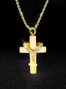 Stainless Steel Dual Cross Ash Cremation Pendant Necklace, Encouragement Necklace for Loved Ones, Unisex Casual Jewelry, Necklace for Daughter