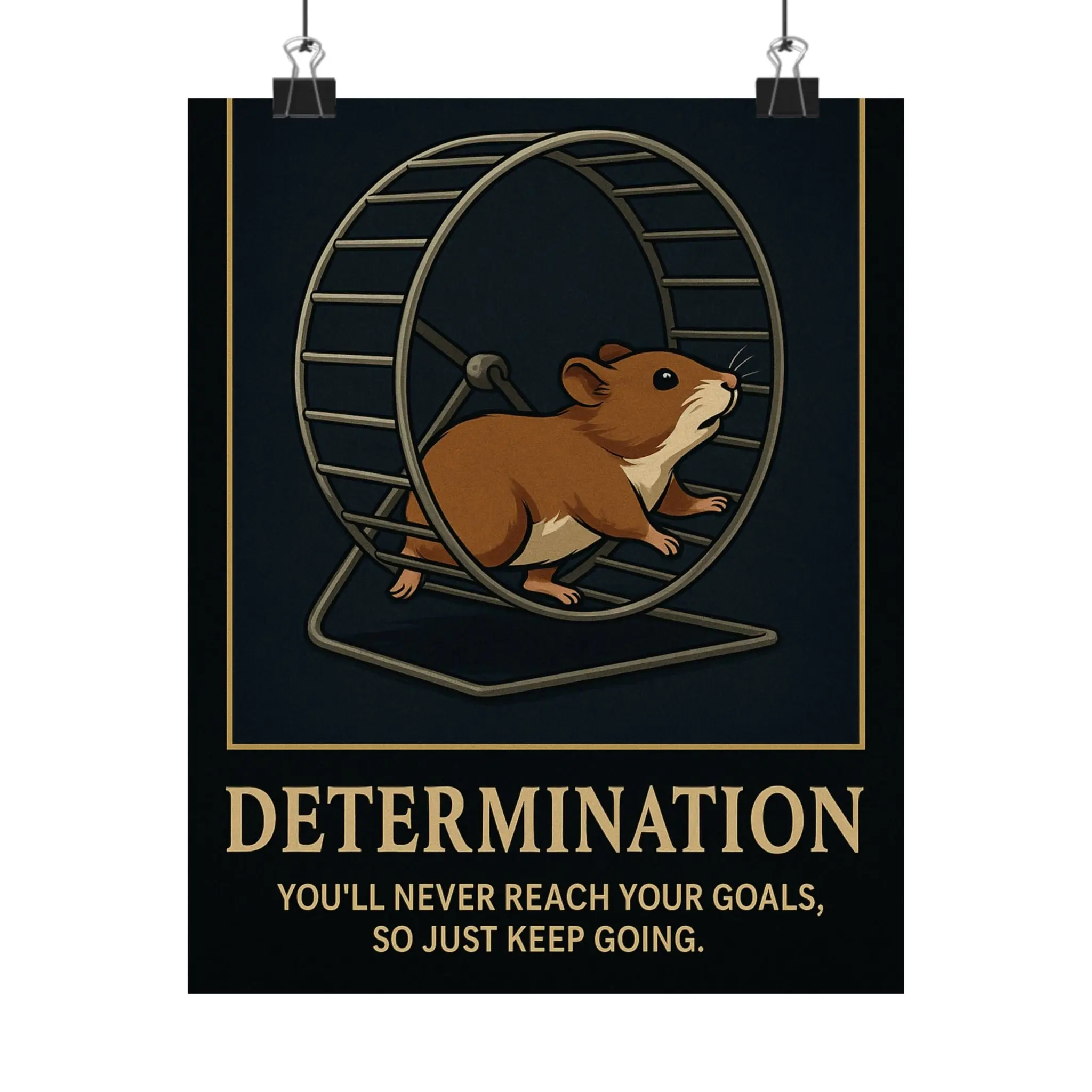 Funny Determination Poster – Hamster Wheel Wall Art, Corporate Satire Print, Dark Humor Decor, Gift for Office Burnout