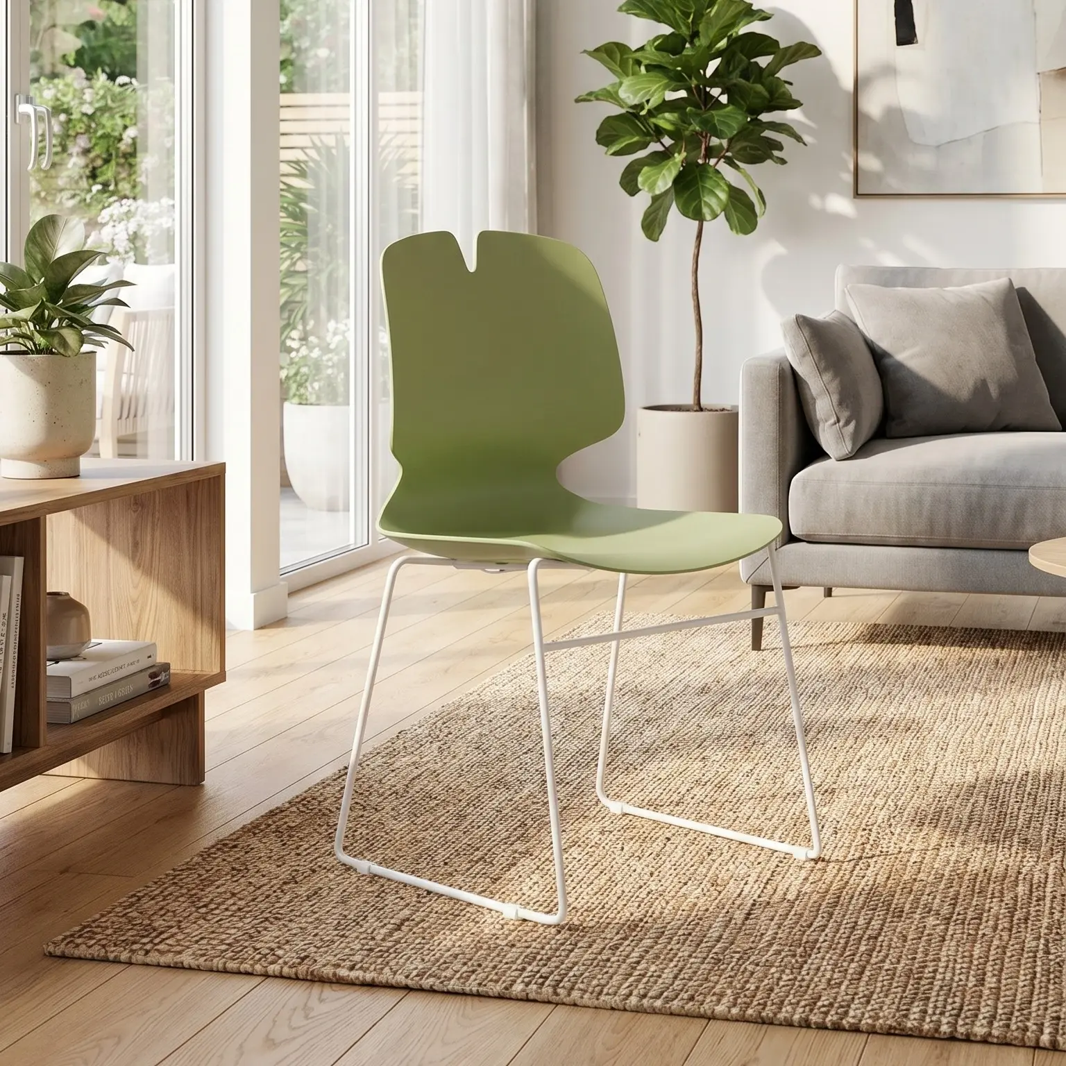 Modern Stacking Office Chairs (Set of 4) - Plastic (Polypropylene) Commercial Furniture, Ergonomic Curved Backrest, Sturdy Metal (Steel) Tripod Base, Hollow Easy-to-Move Design, Vibrant Green for Offices & Multi-Scene Use, Adds to Aesthetic Appeal, Easy T