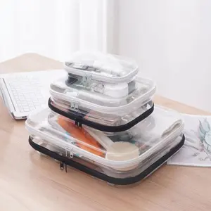 Clear Storage Box with Zipper, 1/2/3 Counts Multi-functional Storage Box, Travel Essentials, Suitable for Clothes, Cosmetics, Toiletries and Daily Necessities, Beauty Organizer