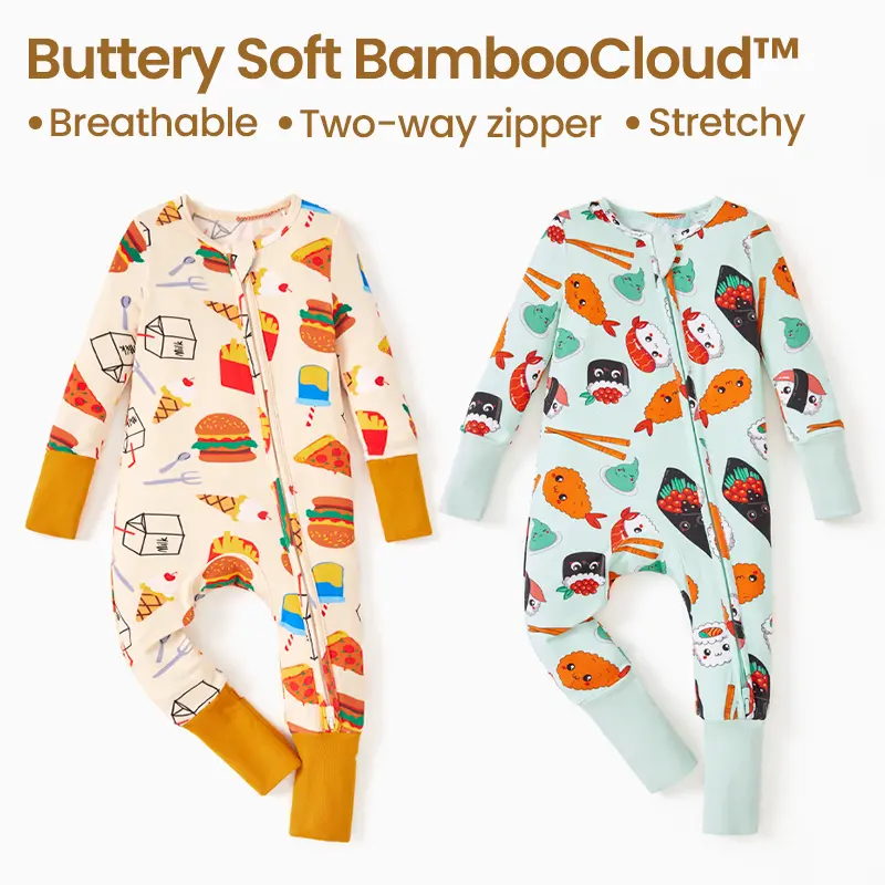 PatPat Long Sleeve Baby Pajama with Bamboo Viscose, Footie Jumpsuit Romper with 2-Way Zipper for Baby Boy Girl Toddler Sleeper Sleepwear
