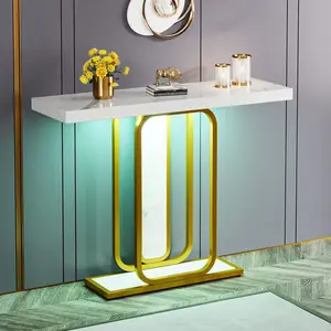 Tribesigns 41.3" Gold White Console Table with LED Lights for Entryway and Living Room, Faux Marble Veneer Accent