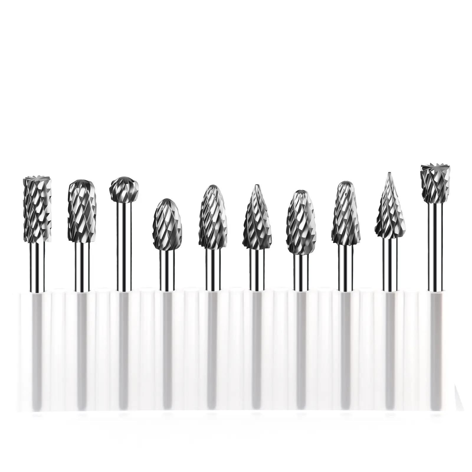 10PCS Tungsten Carbide Rotary Burr Set, 1/8" (3mm) Shank Double Cut Carbide Burrs for Wood Carving, Metal Polishing, Engraving, Drilling, Fits Rotary Tools & Die Grinders