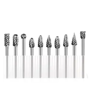 10PCS Tungsten Carbide Rotary Burr Set, 1/8" (3mm) Shank Double Cut Carbide Burrs for Wood Carving, Metal Polishing, Engraving, Drilling, Fits Rotary Tools & Die Grinders outdoorfun