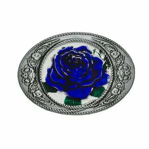 Blue Rose Western Belt Buckle