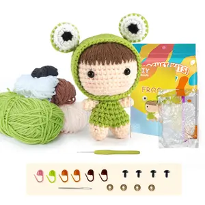 Beginner DIY Crochet Kit, Cute Frog Design, Easy to Learn, Perfect for Doll Gifts, Stress Relief, Knitting Learning, Includes Video Tutorial