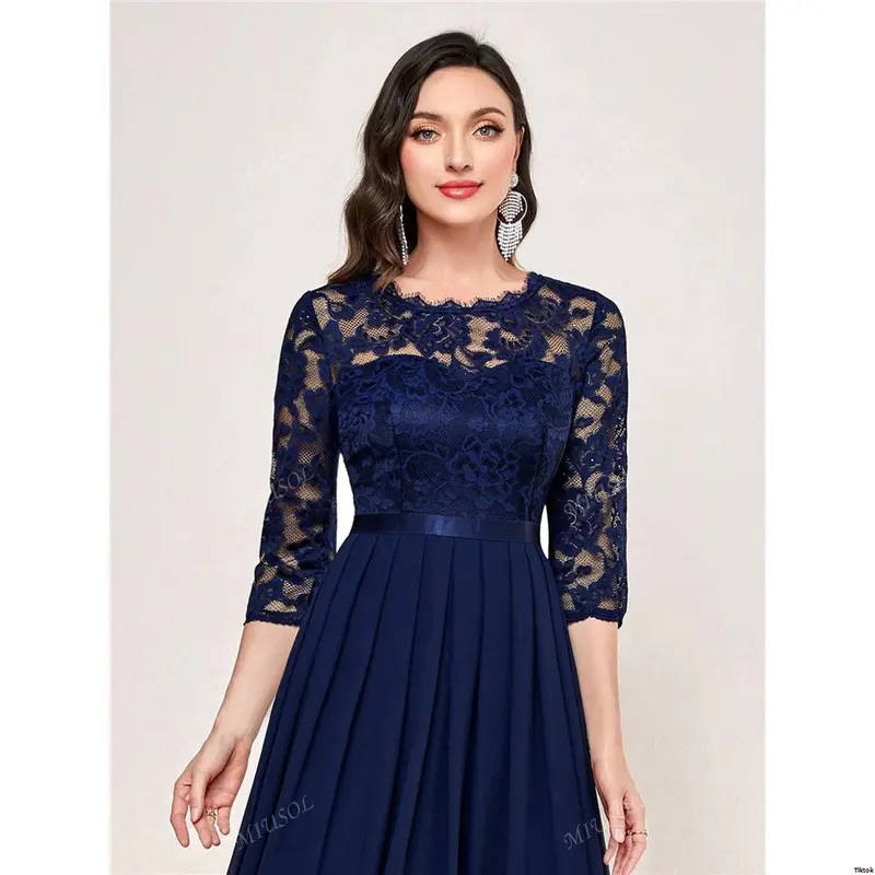 Formal Hem Pleated Elegant MIUSOL Floral Lace Chiffon Party Dress