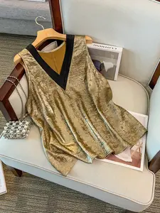 Plus Size V Neck Colorblock Metallic Sheen Sleeveless A-Line Top, Slimming Fit Party Evening Light Date Multi-Scene