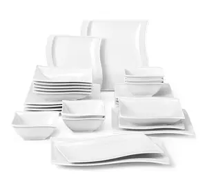 MALACASA Plates and Bowls Sets, 26 Piece Blue Dinnerware Sets for 6, Porcelain Dinner Set with Set, Dishes, Cereal Serving Platters, Kitchen Plate Bowl Series FLORA, 26 Piece