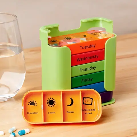 7‑Day Pill Storage Box, Portable Large‑Capacity Daily Pill Organizer, Multicolor Medicine Container For Home, Office And Travel, Stores Pills, Vitamins And Supplements For Daily Healthcare Management